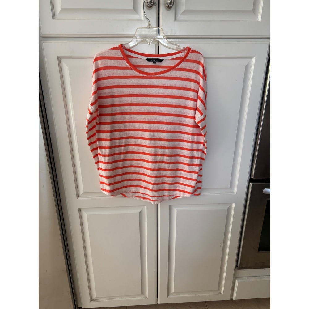 Kiara Womens Orange White Striped Long Sleeve Knit Top Crew Neck‎ Large SCWK140